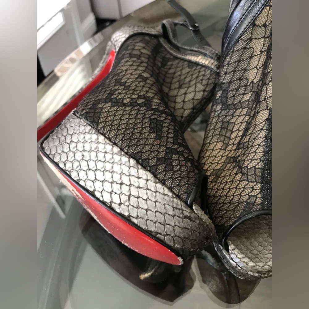 Christian Louboutin 140mm Bridget Python Lace Ank… - image 8